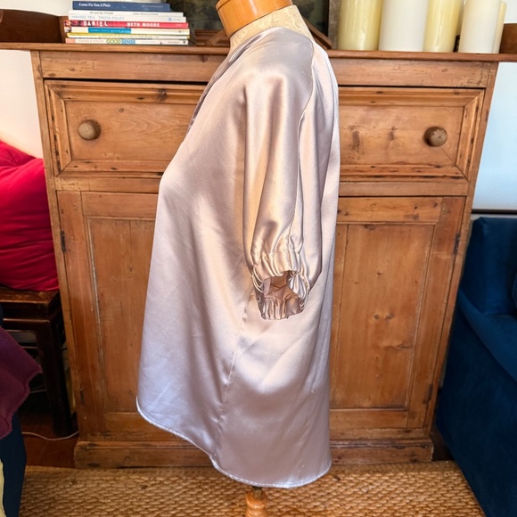 Caryn Lawn Betsy Top Spring Champagne Satin Vneck Boxy Blouse One Size NEW - Picture 5 of 8